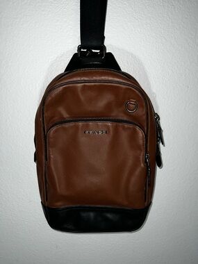 Coach Brown and Black Men's Leather Sling Belt Bag